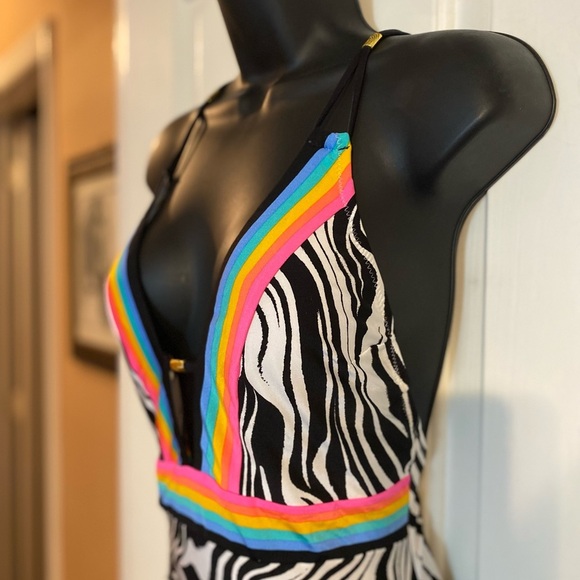 “SUNSHINE 79” Psychedelic Zebra Plunge Bathing Suit - Picture 11 of 16